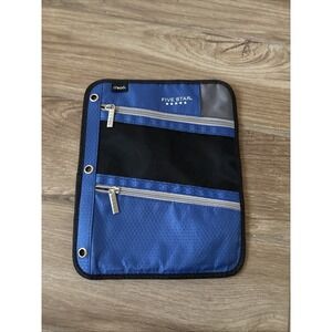 Five Star Dual Zipper Pencil Pouch Blue Binder Case w/ Hoops Organizer
